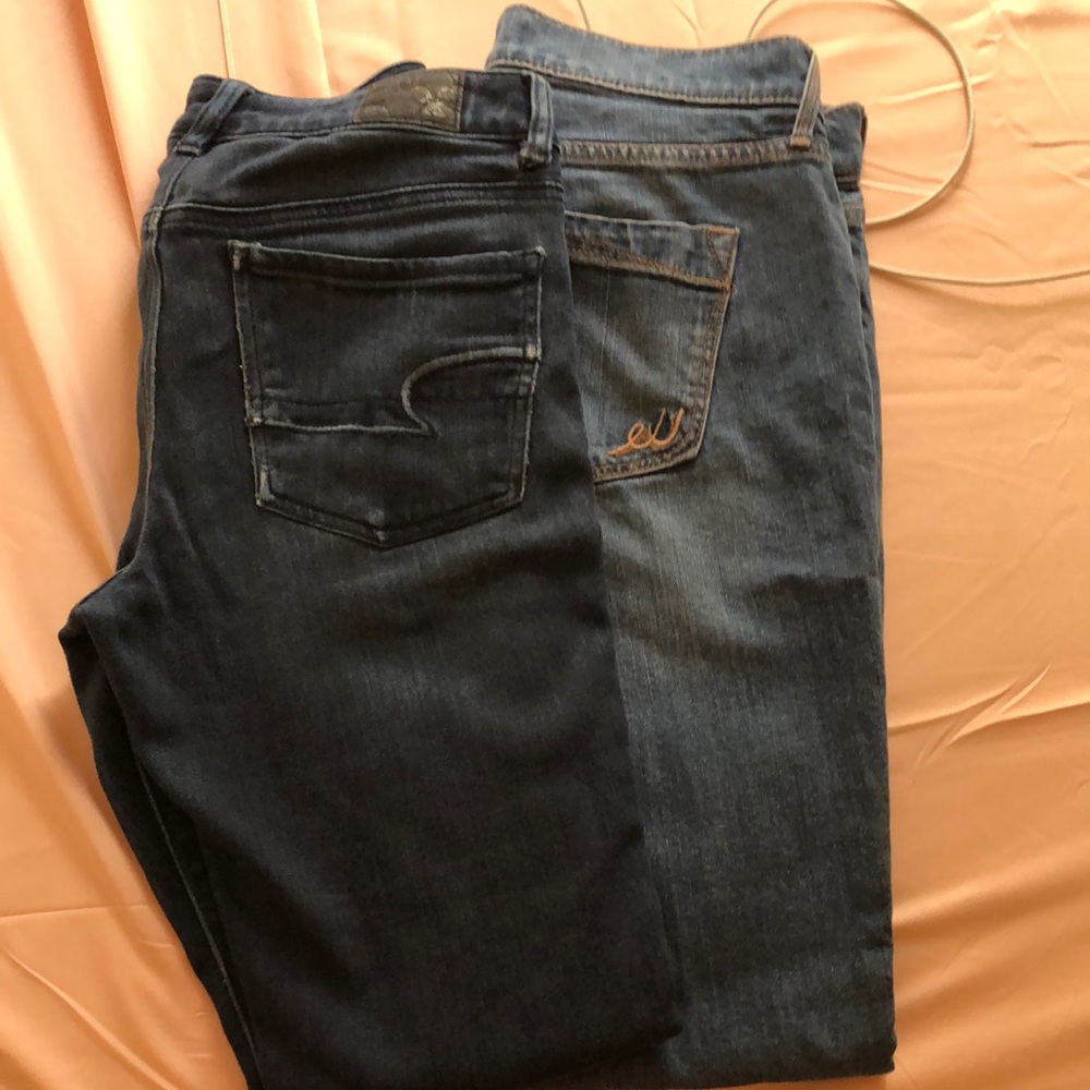 Express jeans, holes in knees, size 6R & American eagle, dark colored, size 6.